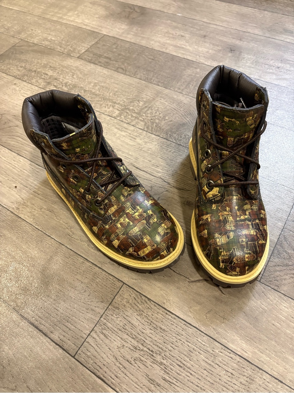 Timberland Kids' Brown and Green Camo Lace-Up Boots